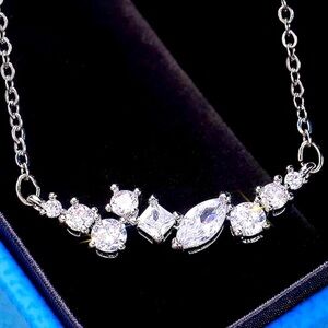 Round Square and Marquise cut Cubic Zirconias on 18” Chain Collar Necklace